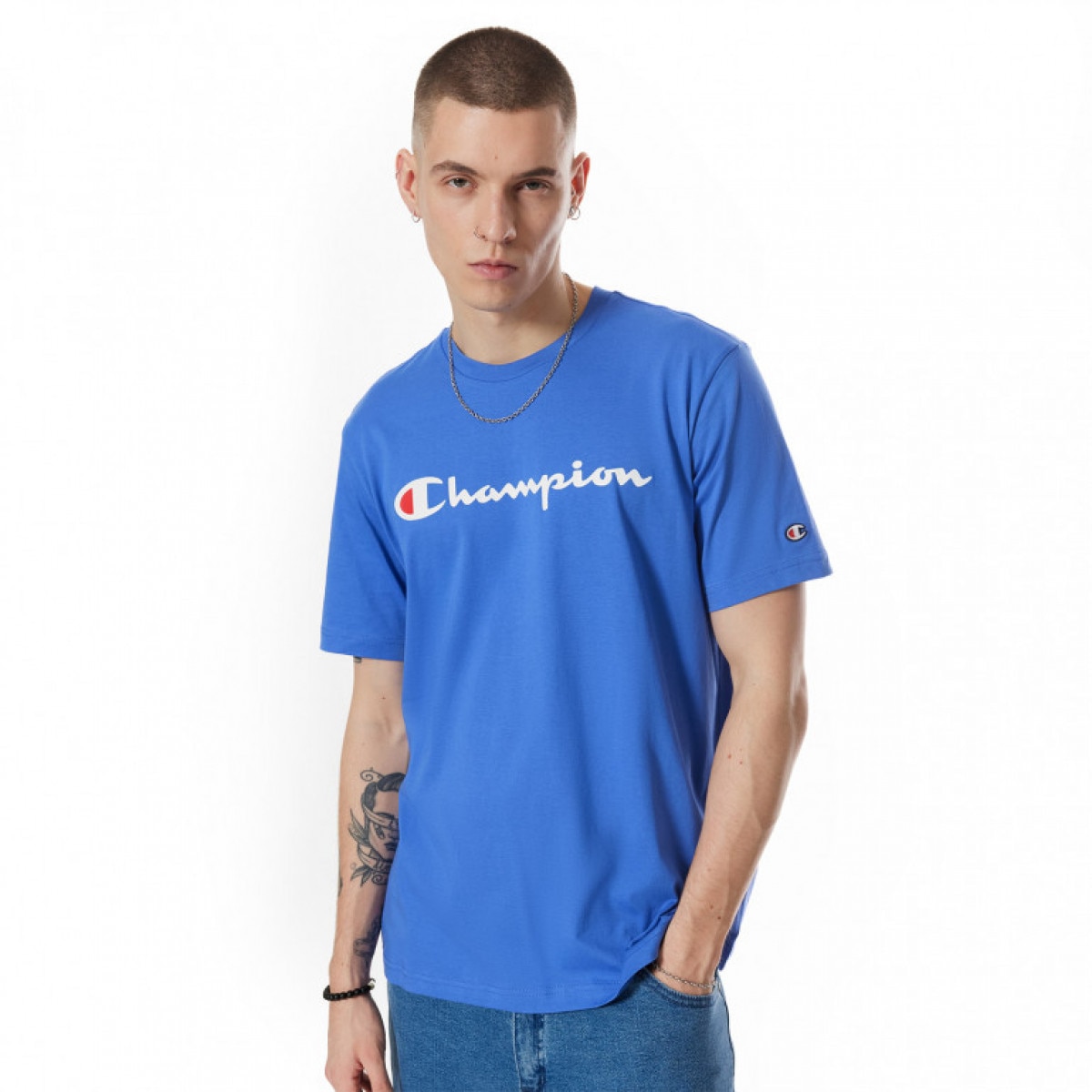 Męski t-shirt z nadrukiem Champion Legacy Crewneck T-shirt - niebieski - CHAMPION