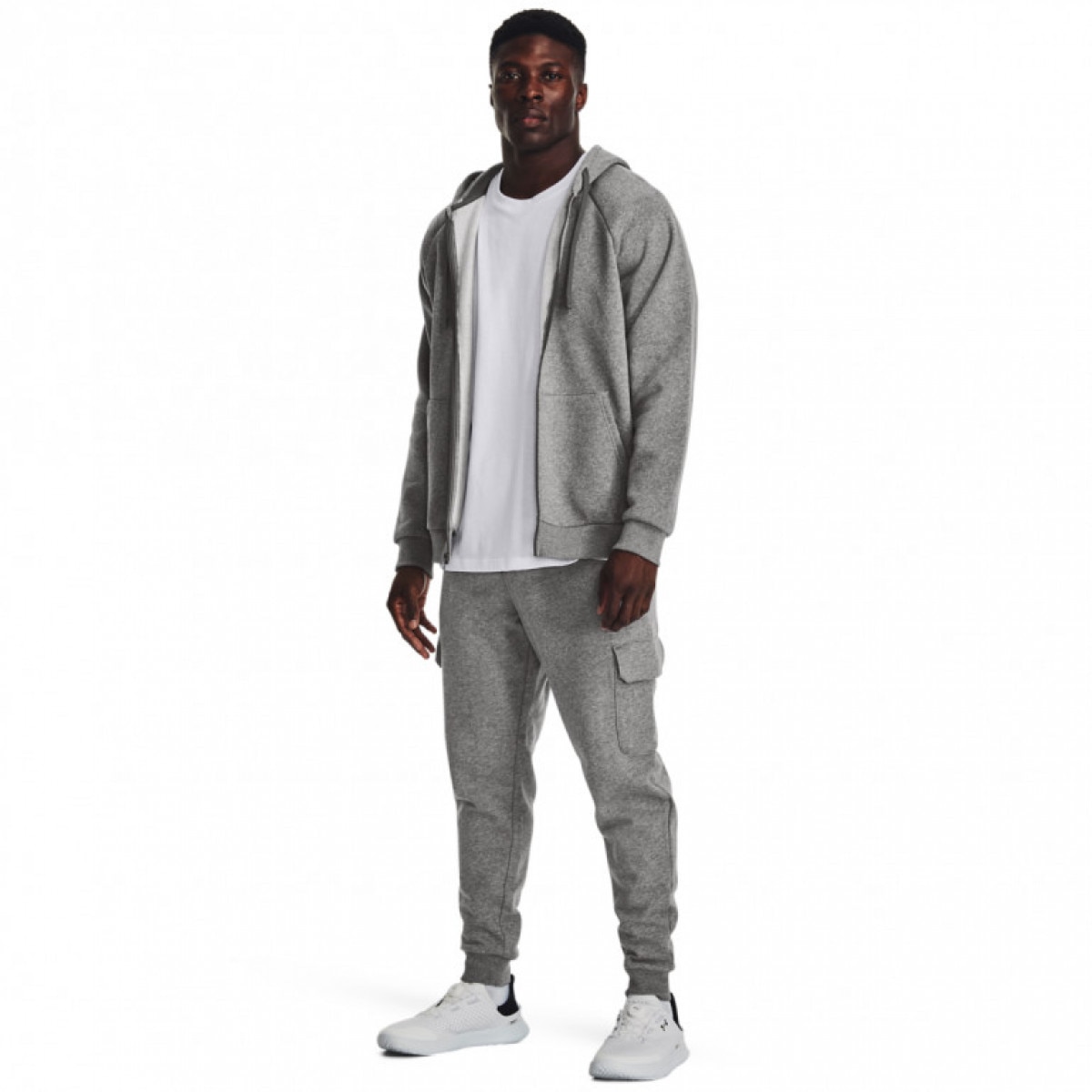 Męskie spodnie dresowe Under Armour UA Rival Fleece Cargo Jogger - szare - UNDER ARMOUR