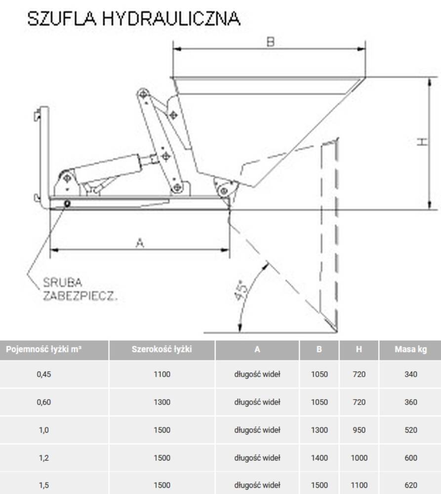 BERWILIA Szufla hydrauliczna na widły, wersja 1 cylinder hydr. (pojemność łyżki: do wyboru) 29082349
