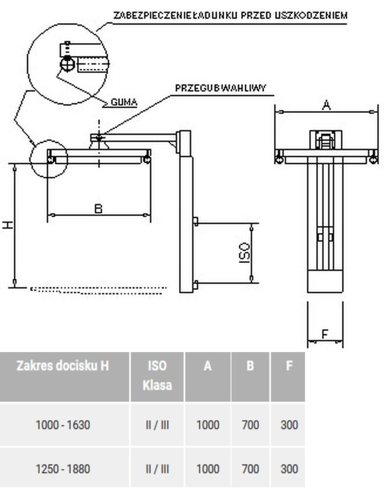 BERWILIA Dociskacz pionowy do wózka widłowego (zakres: 1000-1630 lub 1250-1880 mm) 29082372
