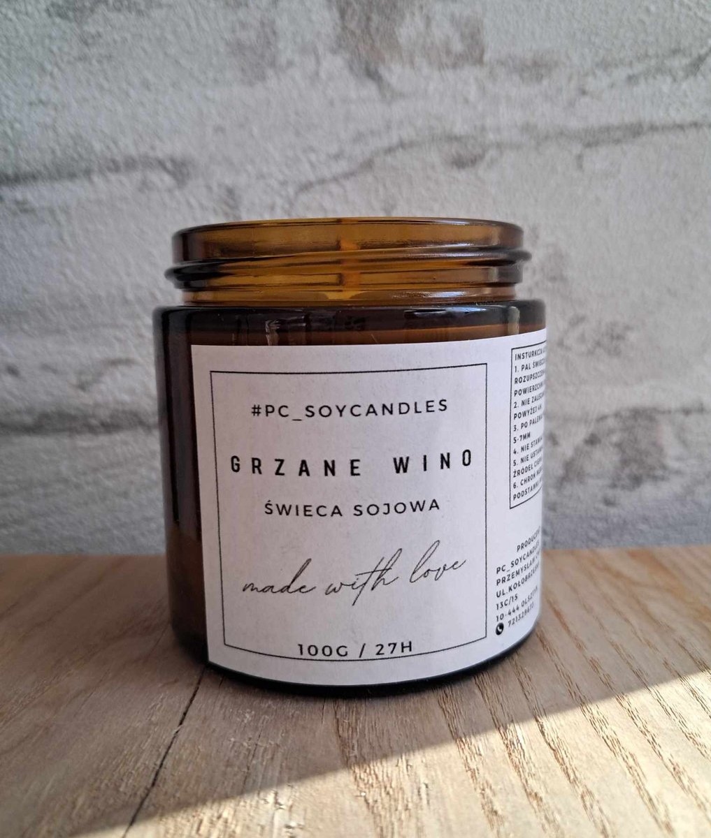 Świeca Sojowa Zapachowa Grzane Wino 120ml 27h Drewniany Knot