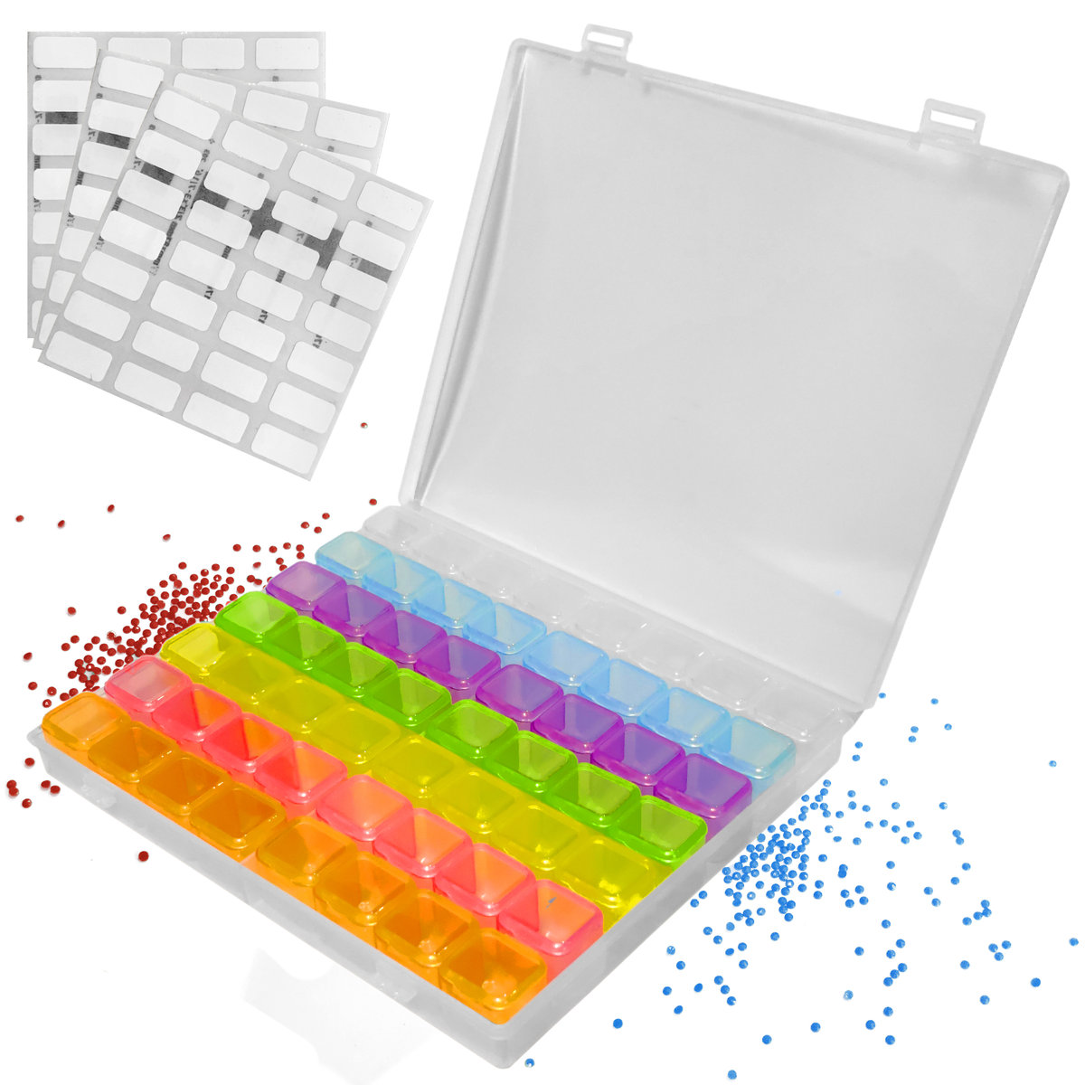 Pudełko 56 pojemników na diamenciki do haftu diamentowego