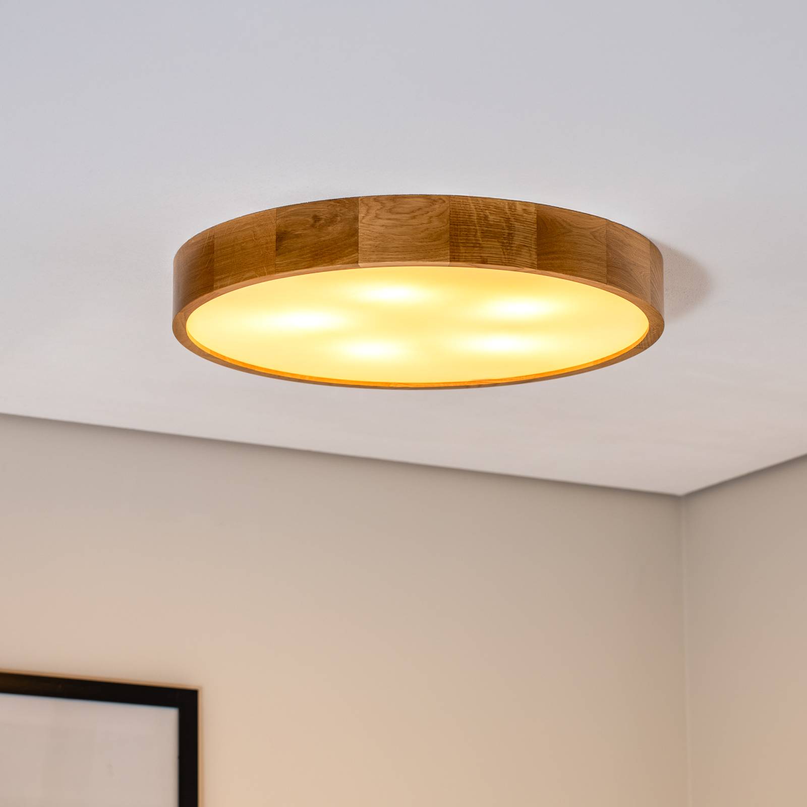 TEMAR LIGHTING Lampa sufitowa Cleo, Ø 57,5 cm, 5-punktowa, drewno dębowe, E27