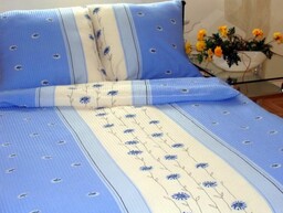Karo Pościel z kory 160x200 wzór 125/4 Margaretka stojąca niebieska na guziki 100% bawełna gruba