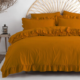 Limasso Pościel bawełniana 220x200 ruda brązowa z falbanką jednobarwna w pudełku jednobarwna Stonewashed Sudan Brown