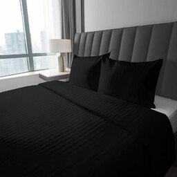 Detexpol Pościel adamaszkowa 180x200 czarna jednobarwna paski 1 cm Pure