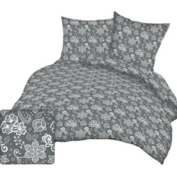 Karo Pościel z kory 180x200 173 szara białe kwiatki guziki 100% bawełna gruba