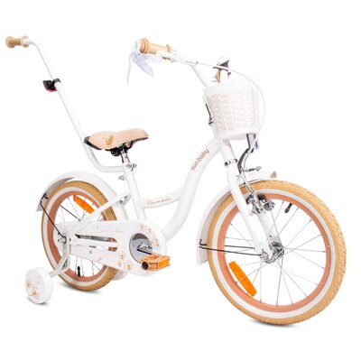 Rower dziecięcy SUN BABY Flower 16 cali dla dziewczynki Biało-beżowy | Bezpłatny transport