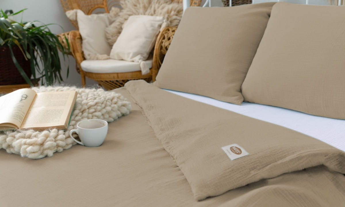 Pościel 220x200 muślinowa ciemnobeżowa Matex