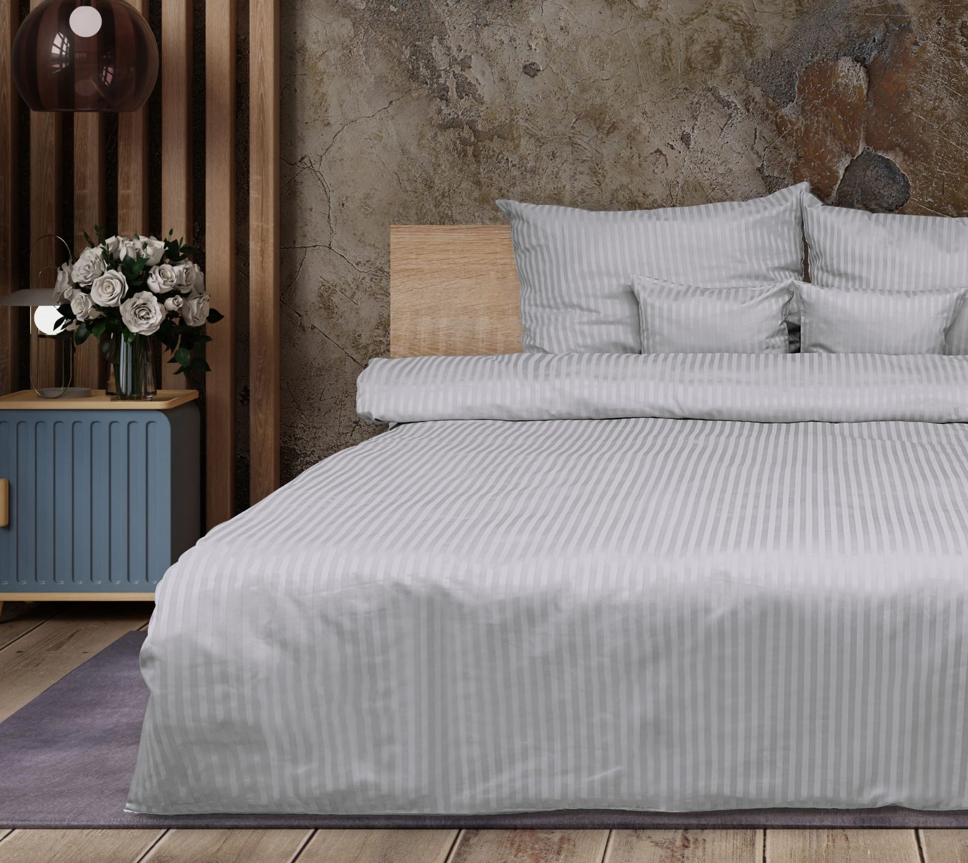 Pościel 160x200 adamaszkowa jasnoszara pasek 1 cm Matex