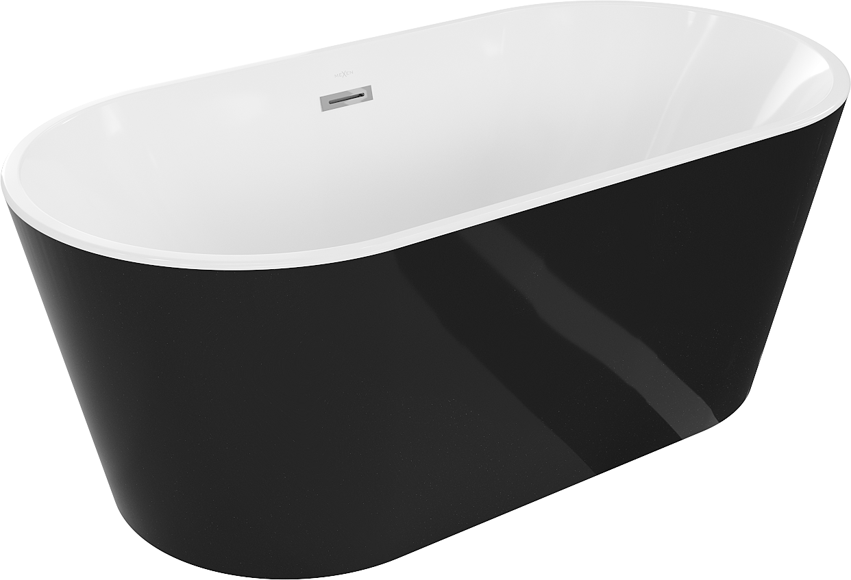 Mexen Luna wanna wolnostojąca 150 x 75 cm, biała/czarna, przelew chrom - 52031507575-01