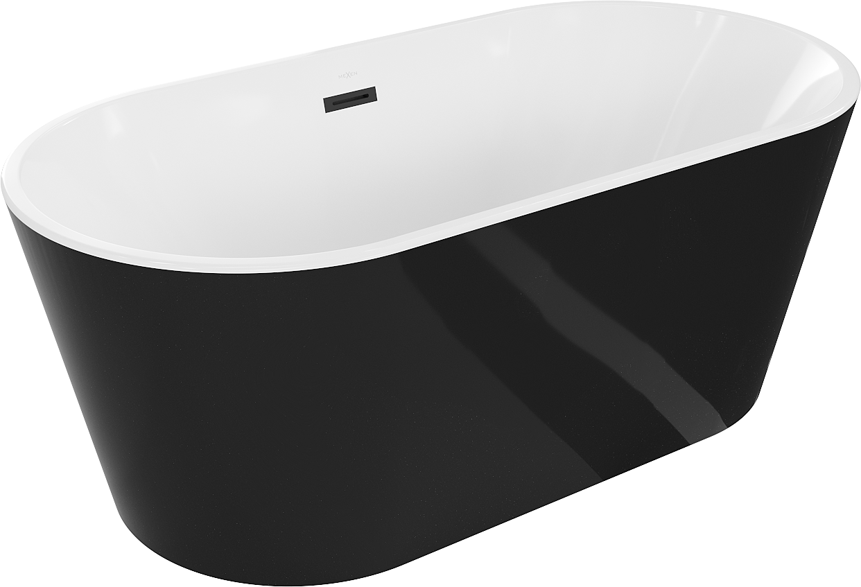 Mexen Luna wanna wolnostojąca 150 x 75 cm, biała/czarna, przelew czarny - 52031507575-70