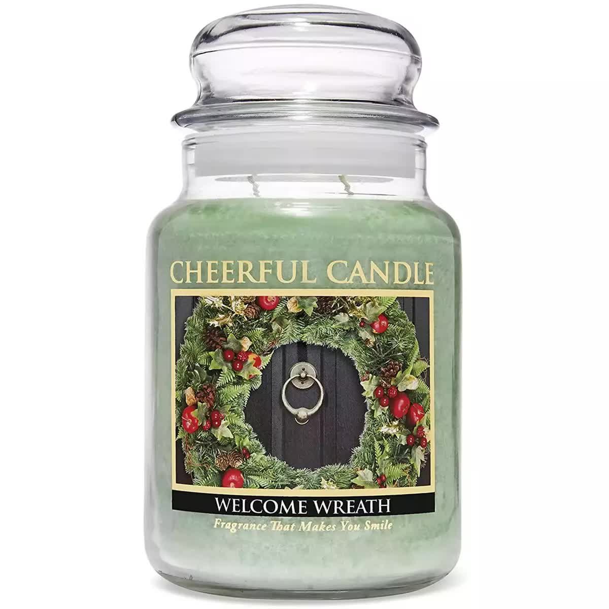 Cheerful Candle duża świeca zapachowa w szklanym słoju 2 knoty 24 oz 680 g - Welcome Wreath