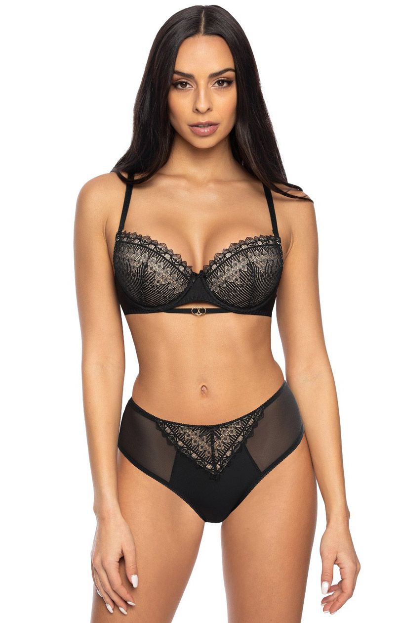 Biustonosz push-up czarno-beżowy Marion M-3539/11, Kolor czarno-beżowy, Rozmiar 80E, Mat - Primodo.com