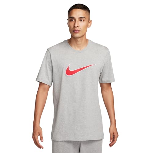 Nike Męski M NSW Sp Ss Top, Dk Grey Heather/Fire Red, FN0248-064, 2XL