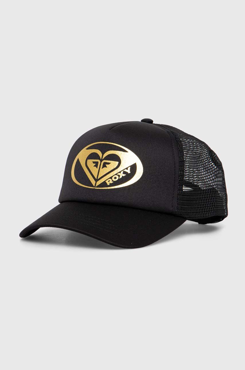 Roxy czapka z daszkiem kolor czarny z nadrukiem ERJHA04270