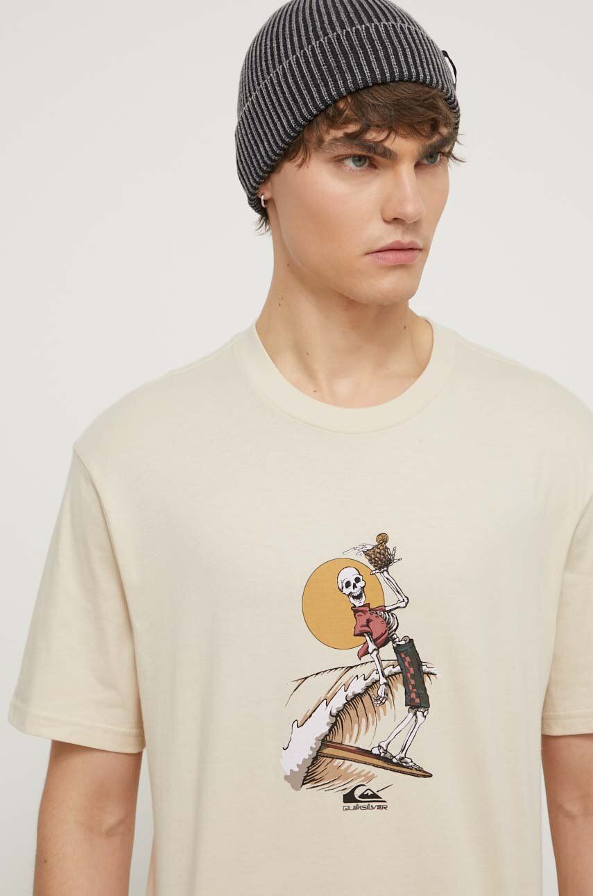 Quiksilver t-shirt bawełniany męski kolor beżowy z nadrukiem