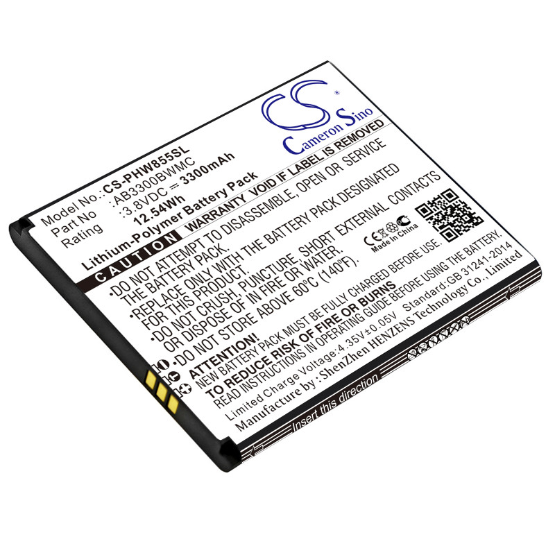 Philips Xenium W8555 / AB3300BWMC 3300mAh 12.54Wh Li-Polymer 3.8V (Cameron Sino)