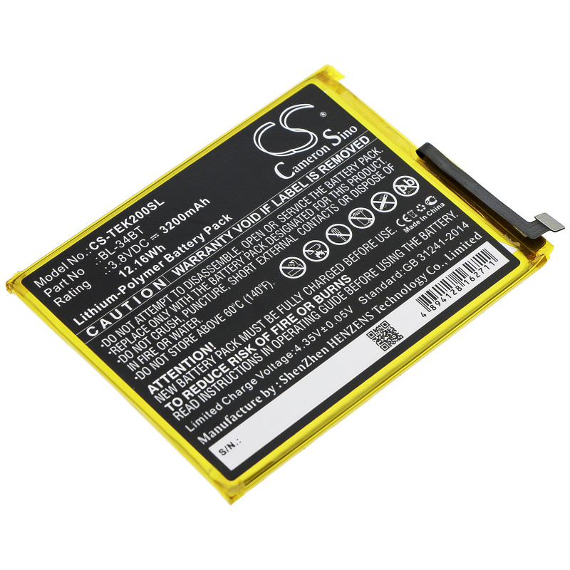 Tecno Spark 2 / BL-34BT 3200mAh 12.16Wh Li-Polymer 3.8V (Cameron Sino)