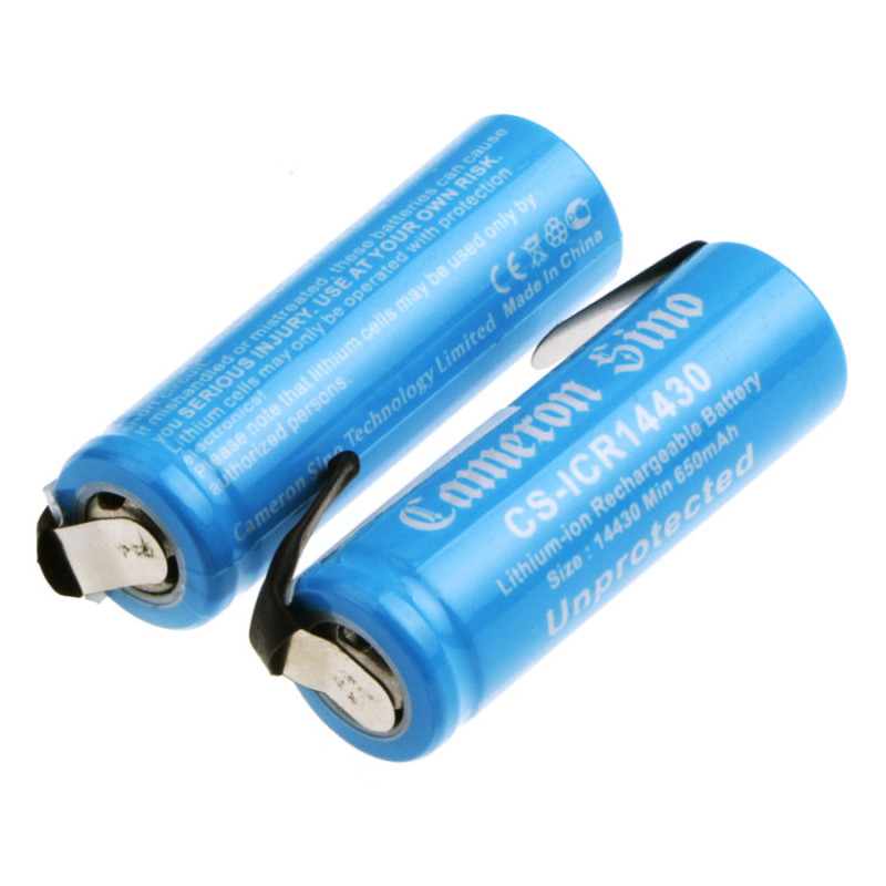Ogniwa ICR14430 650Ah 2.41Wh Li-Ion 3.7V bez zabezpieczenia z blaszkami po jednej stronie zestaw 2 szt (Cameron Sino)