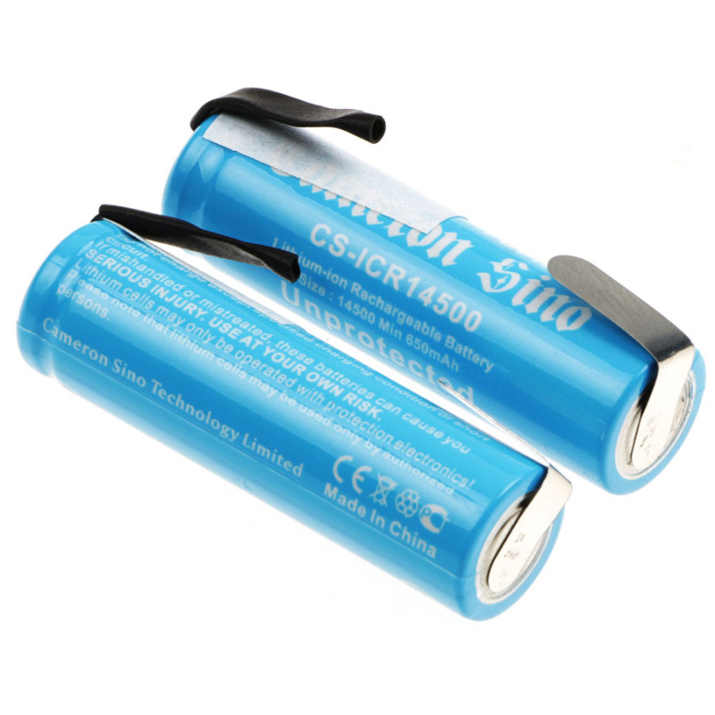 Ogniwa ICR14500 700mAh 2.59Wh Li-Ion 3.7V bez zabezpieczenia z blaszkami po jednej stronie zestaw 2 szt (Cameron Sino)