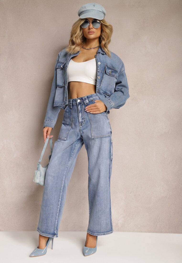 Jasnoniebieskie Jeansy High Waist o Kroju Palazzo z Szerokimi Nogawkami Xavina