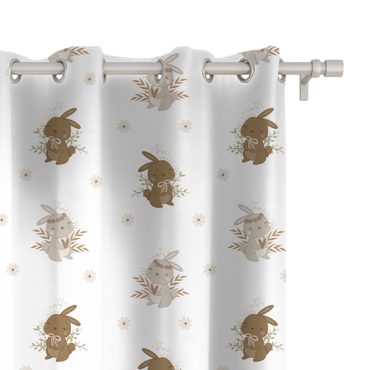 Zasłona dla dzieci BUNNY BLISS wzór D245 | zajączki w kwiatuszkach 150 x 150 cm tkanina standard