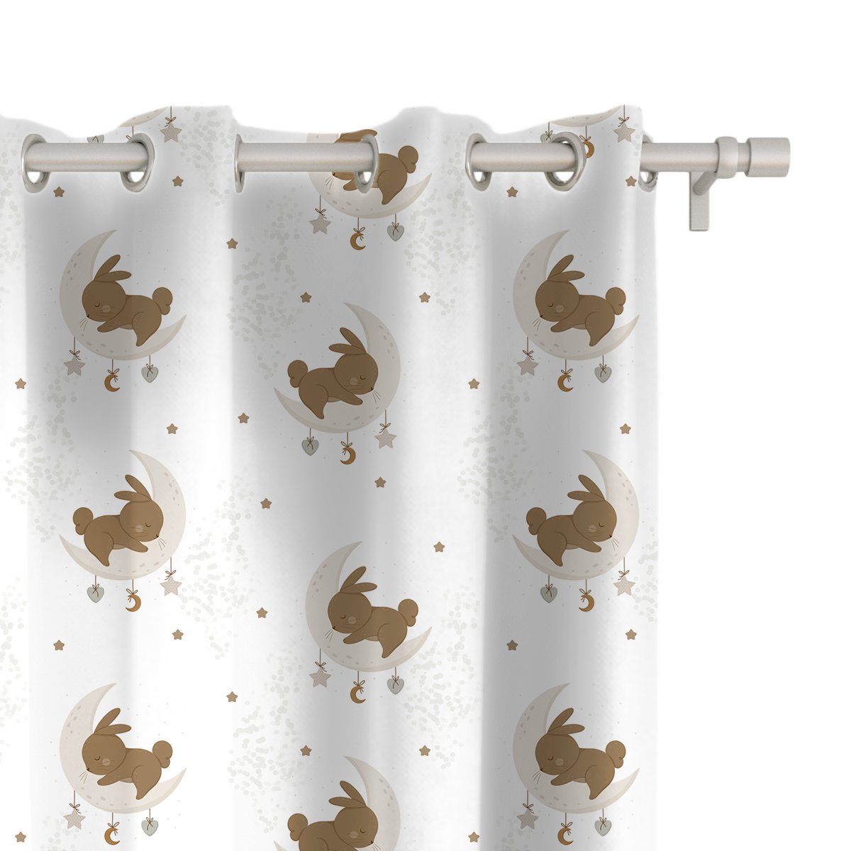 Zasłona dla dzieci BUNNY BLISS wzór D251 | zajączki na księżycu 150 x 260 cm tkanina zaciemniająca