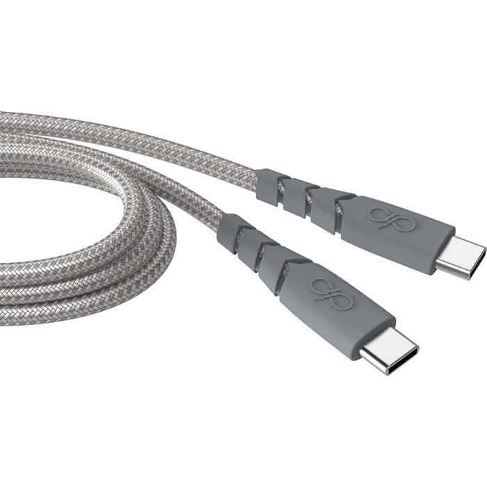 Ultrawzmocniony kabel USB C/USB C 1,2 m 3 A Dożywotnia gwarancja Szary – plastik wykonany w 100% z recyklingu Force Power