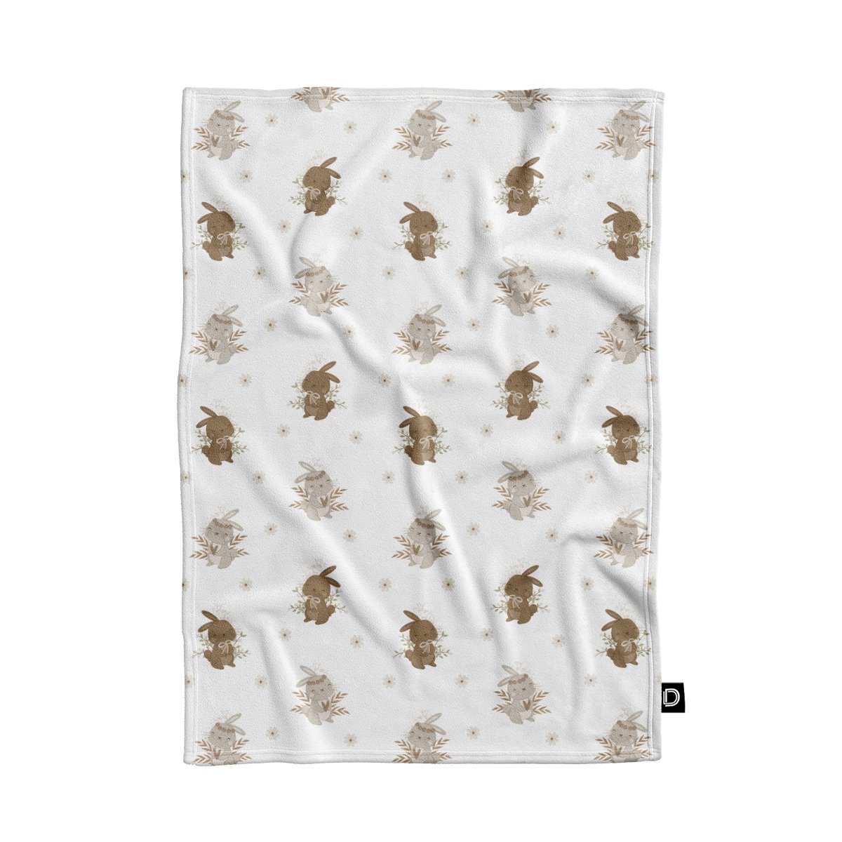 Koc pluszowy dla dzieci BUNNY BLISS wzór D245 | zajączki w kwiatuszkach 150 x 200 cm