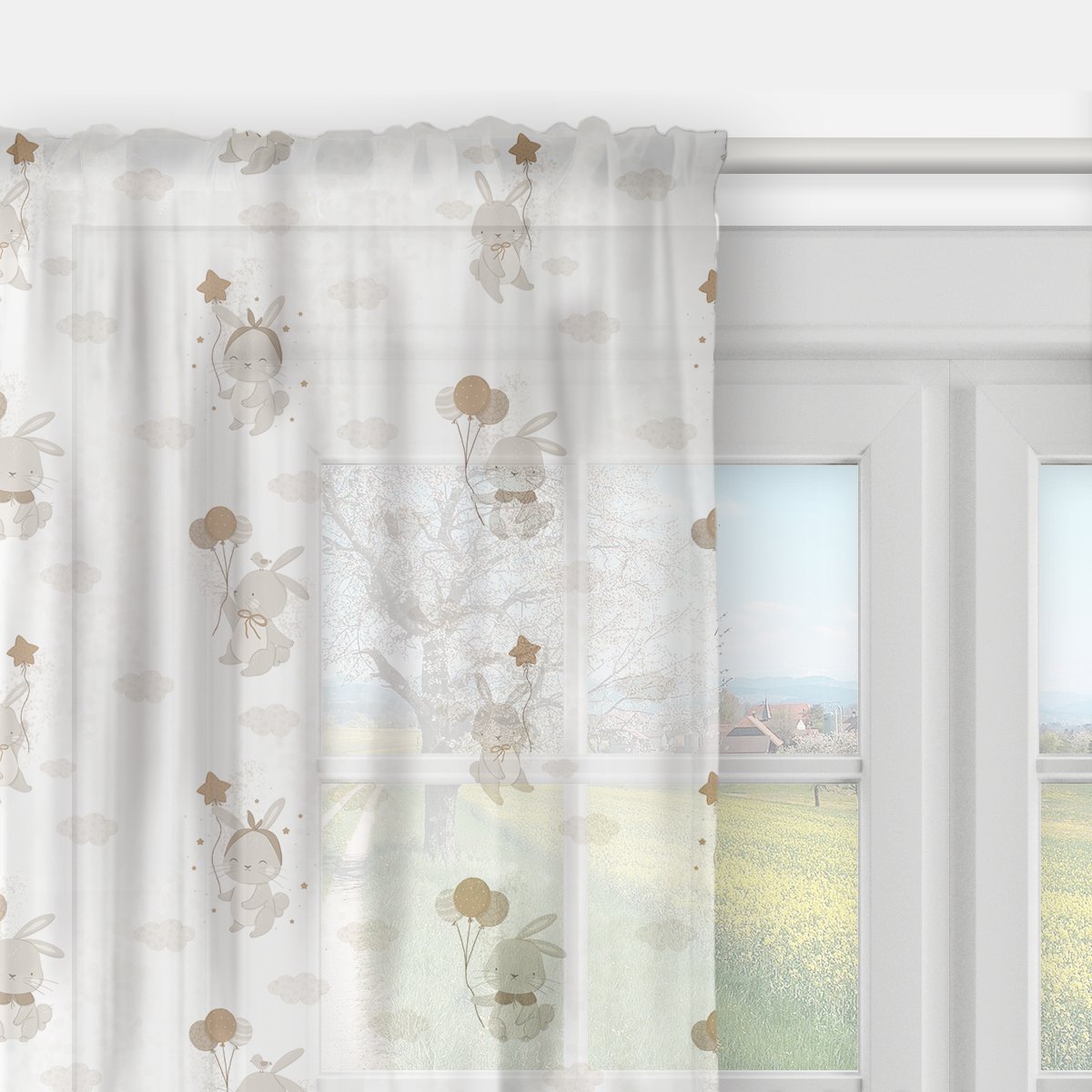 Firana dla dzieci BUNNY BLISS wzór D244 | balonowe zajączki 140 x 240 cm
