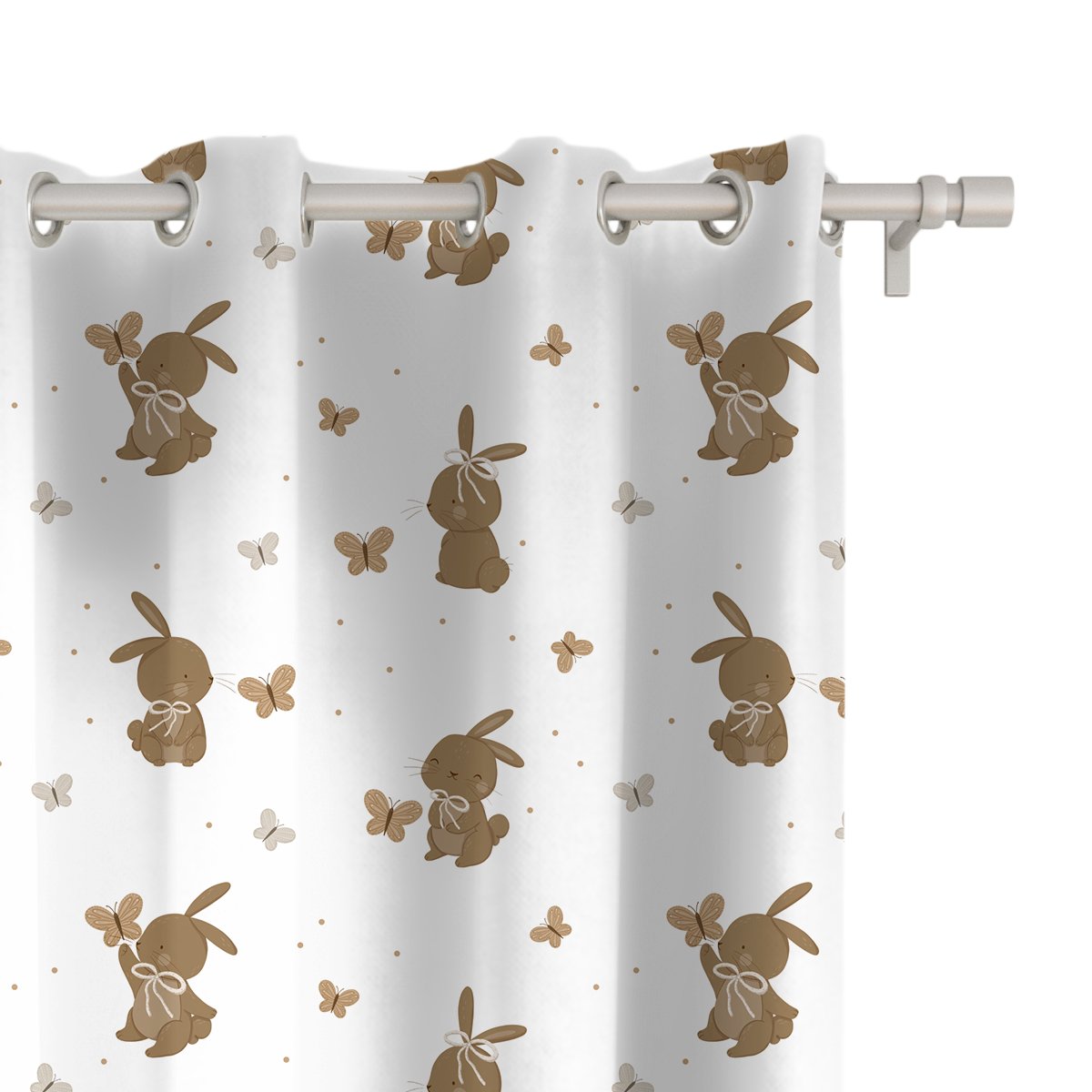 Zasłona dla dzieci BUNNY BLISS wzór D254 | zajączki w motylkach 150 x 240 cm tkanina zaciemniająca