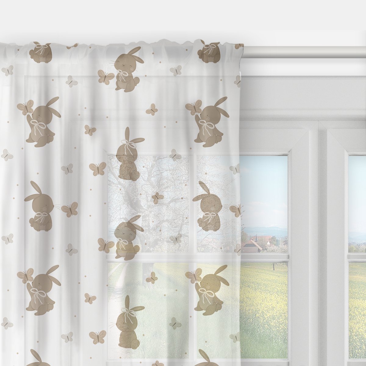 Firana dla dzieci BUNNY BLISS wzór D254 | zajączki w motylkach 140 x 200 cm