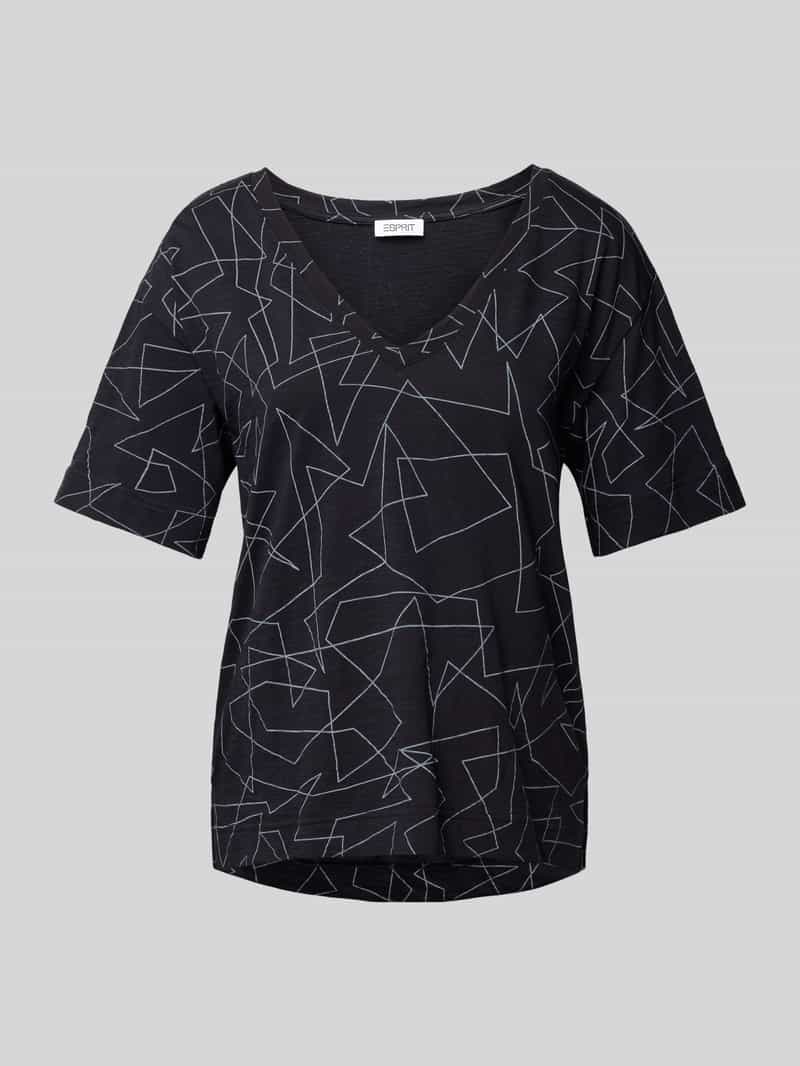 T-shirt z graficznym wzorem i dekoltem w serek