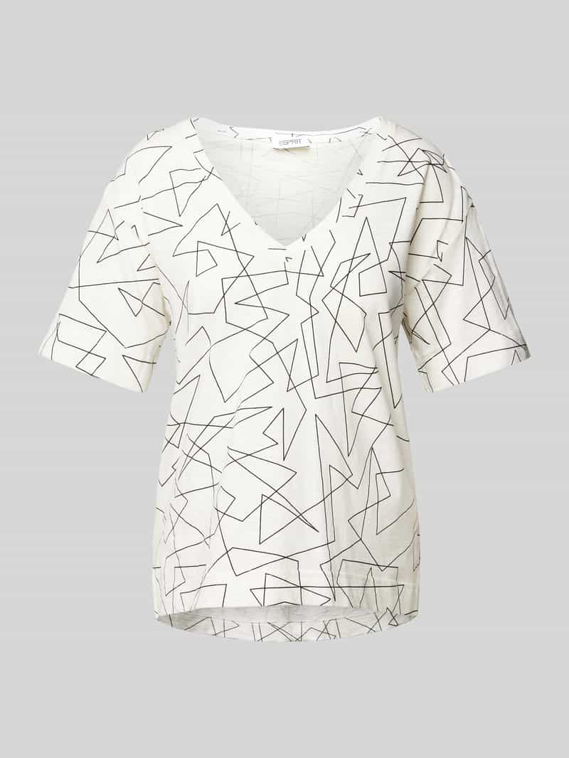 T-shirt z graficznym wzorem i dekoltem w serek