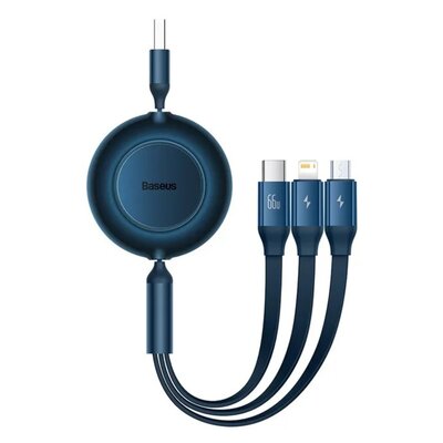 Baseus Bright Mirror 2 zwijany kabel przewód 3w1 USB Typ A - micro USB + Lightning + USB Typ C 66W 1.1m niebieski (CAMJ010103)