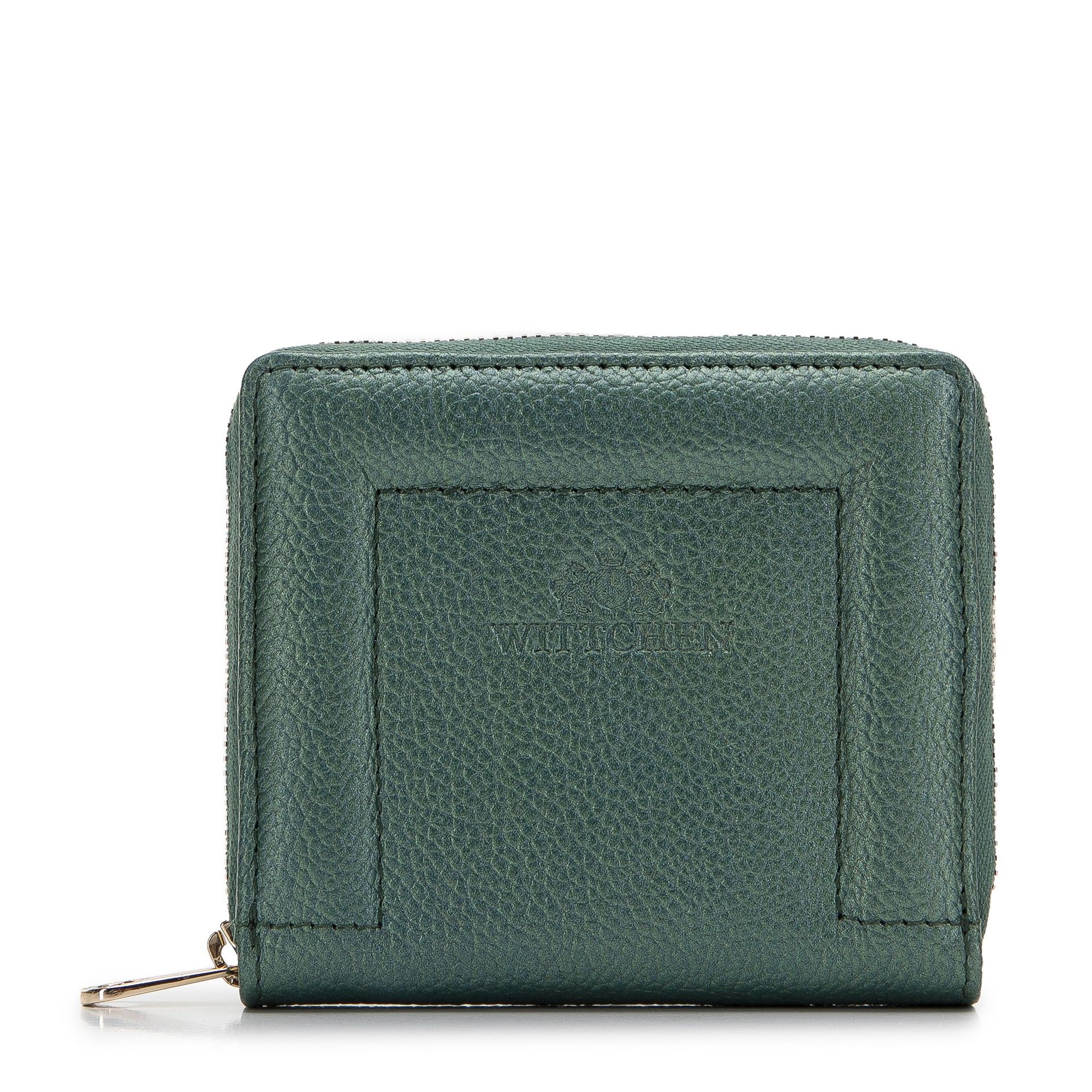 Damski portfel skórzany z ozdobnym brzegiem mały zielony