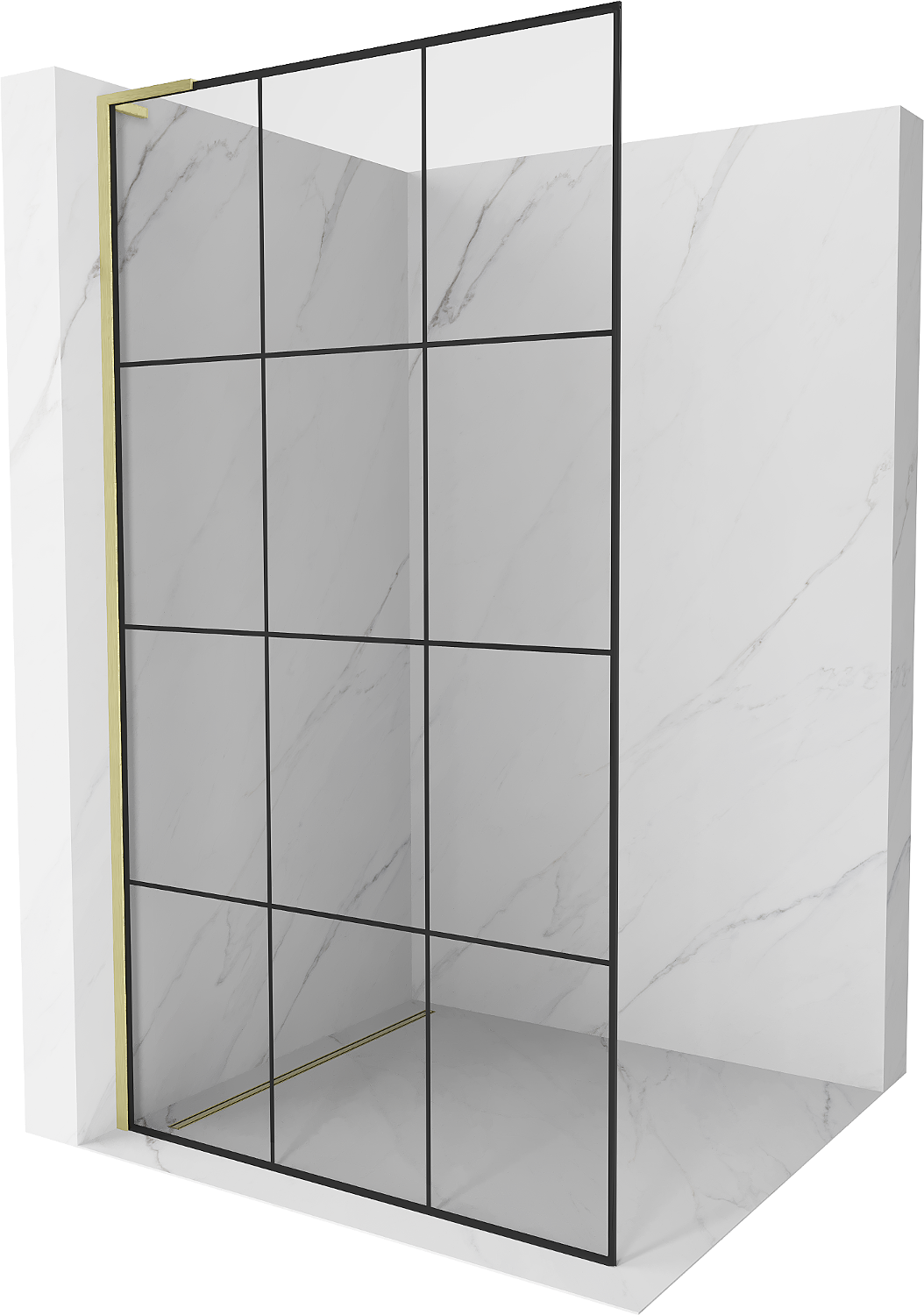 Mexen Kioto L ścianka prysznicowa Walk-in 110 x 200 cm, czarny wzór, złota szczotkowana - 800-110-103-55-77