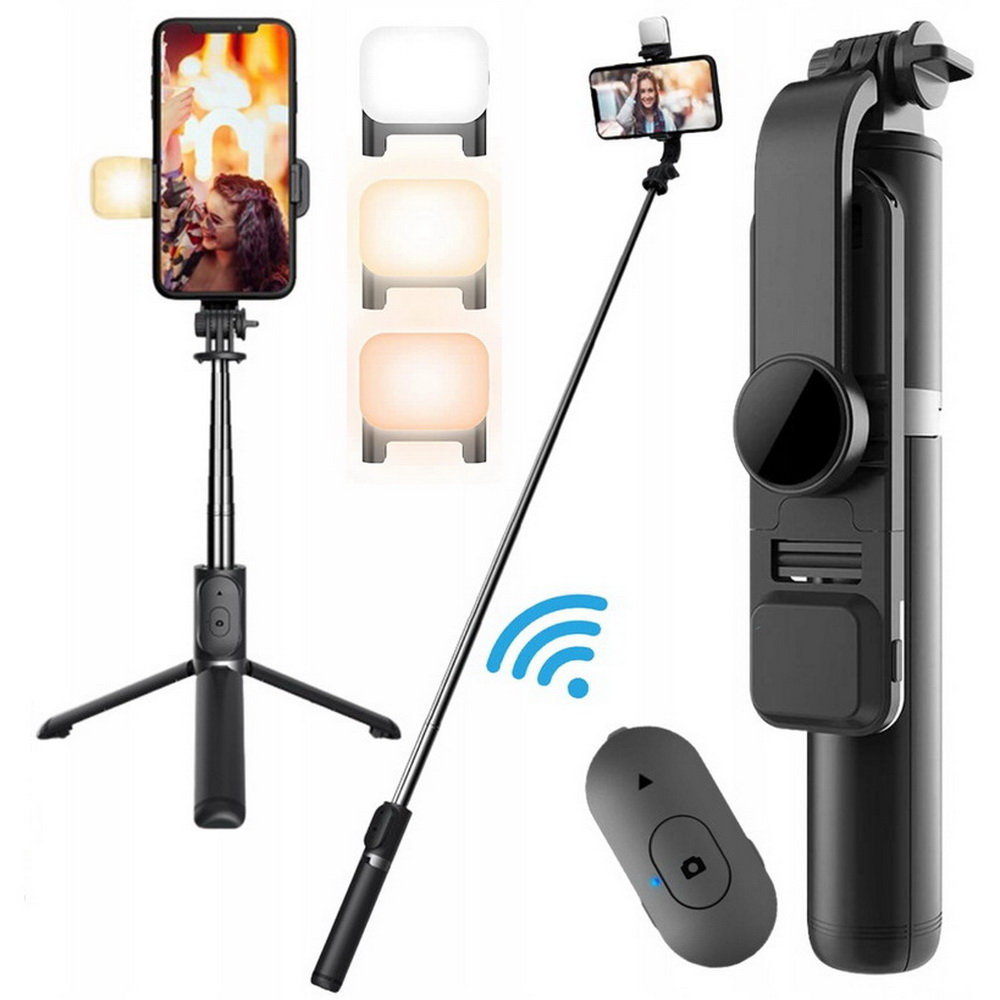 Selfie stick LED kijek do zdjęć 104cm do telefonu + tripod statyw + pilot bluetooth