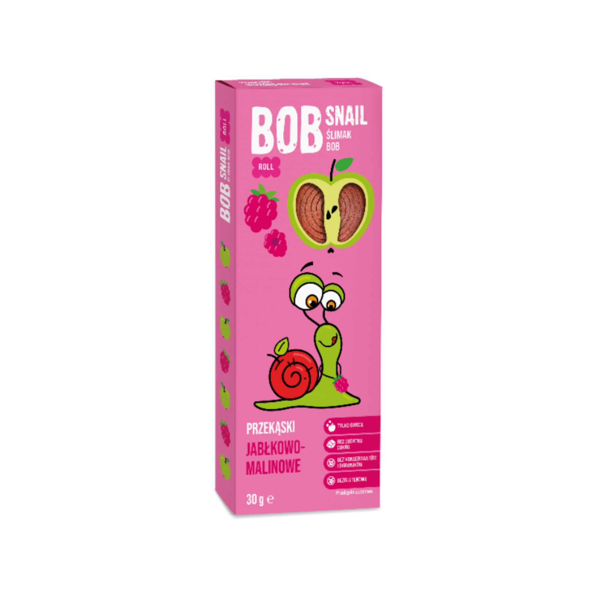 BobSnail | Eco-Snack sp. z o.o. BobSnail | Eco-Snack sp z o.o Przekąska jabłkowo-malinowa z owoców bez dodatku cukru 30 g BobSnail M00-98BB-1457D