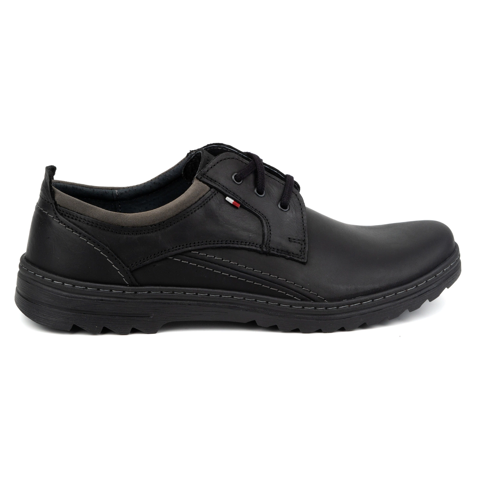 Buty męskie skórzane casual sznurowane 309GT czarne - Buty Olivier