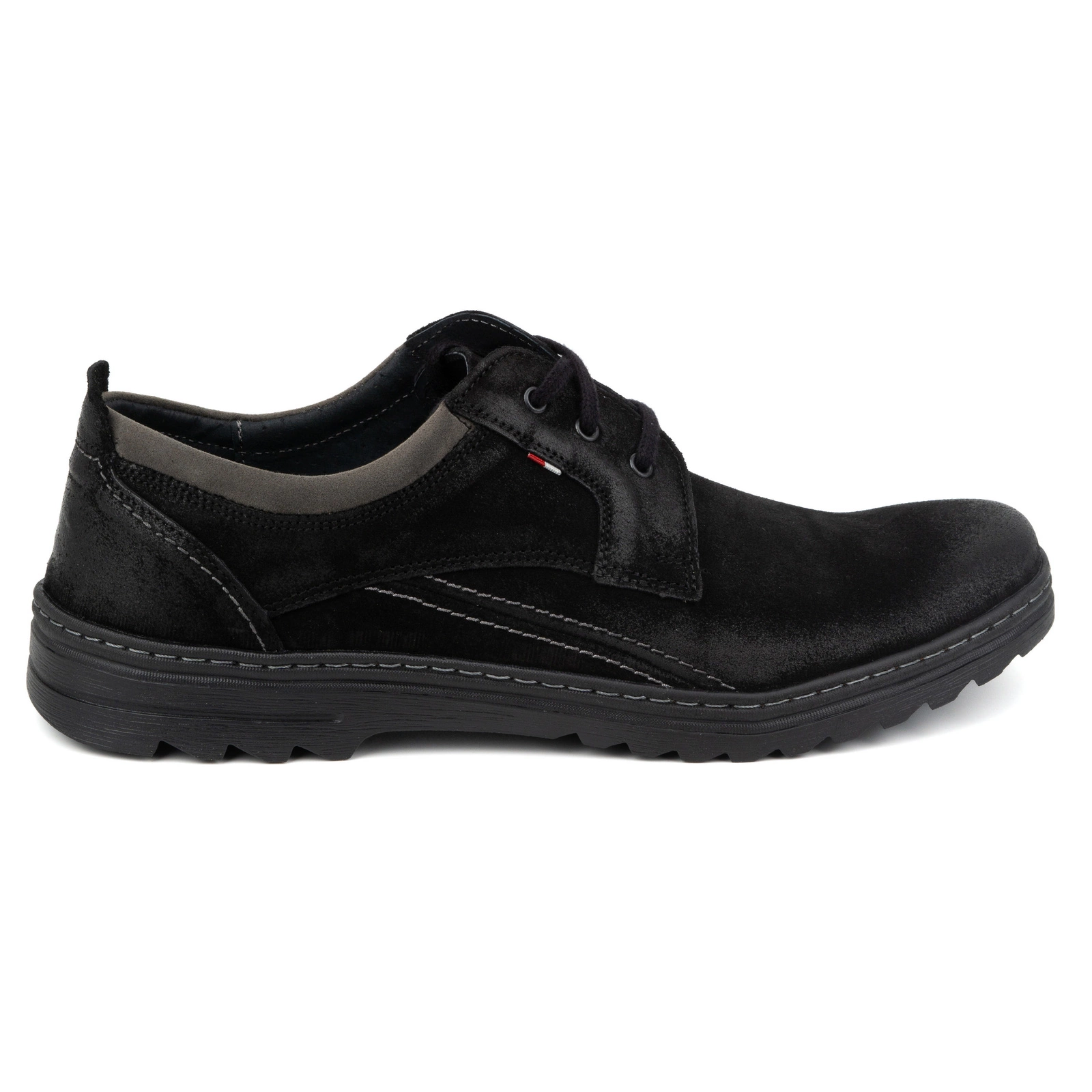 Buty męskie skórzane casual sznurowane zamszowe 309GT czarne - Buty Olivier