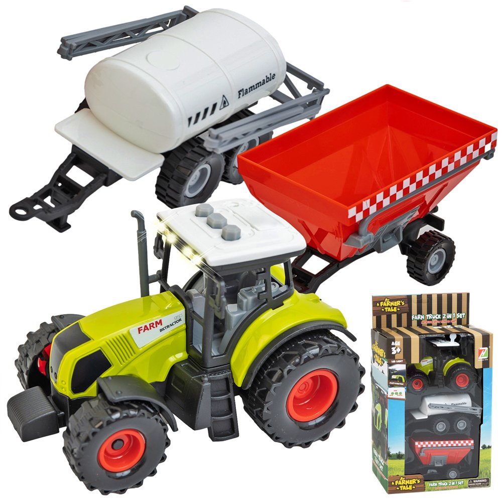 CIĄGNIK TRAKTOR + PRZYCZEPA + BECZKA 3w1 Zestaw Farmera, maszyny rolnicze, ŚWIATŁO DŹWIĘK