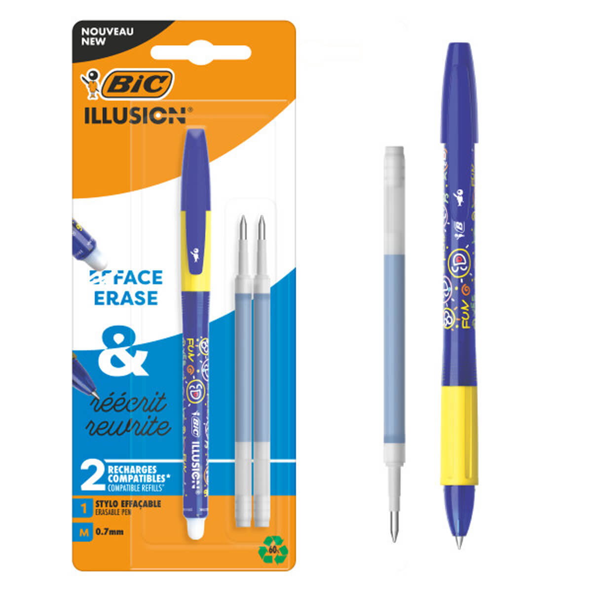Wymazywalny niebieski długopis żelowy BIC Illusion końcówka 0,7 mm + 2 wkłady