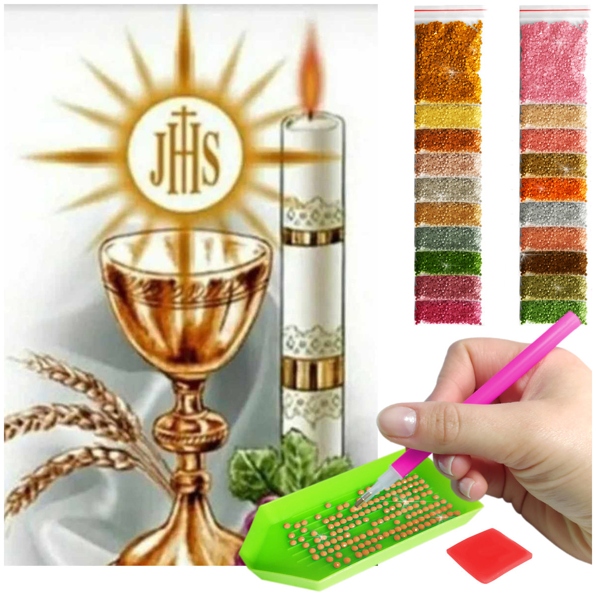 Haft Diamentowy ARTULIO, Obraz DIY 5D, Diamond Painting, Mozaika diamentowa 40x60cm (EUCHARYSTIA IHSE) + zestaw akcesoriów