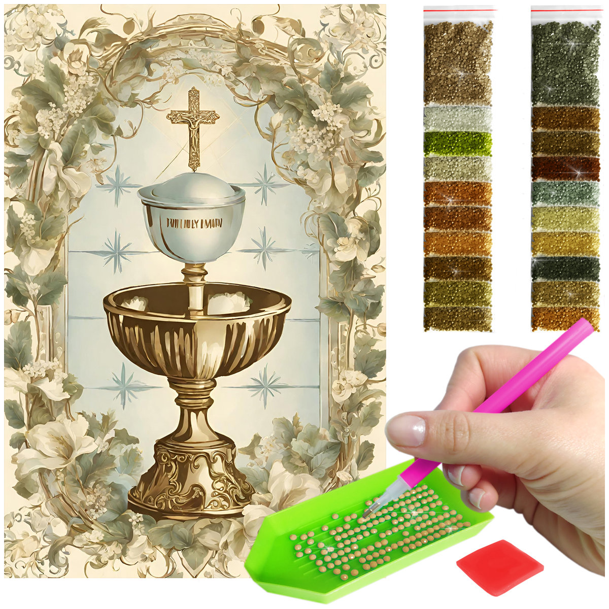 Haft Diamentowy ARTULIO, Obraz DIY 5D, Diamond Painting, Mozaika diamentowa 40x60cm ( KIELICH MSZALNY) + zestaw akcesoriów