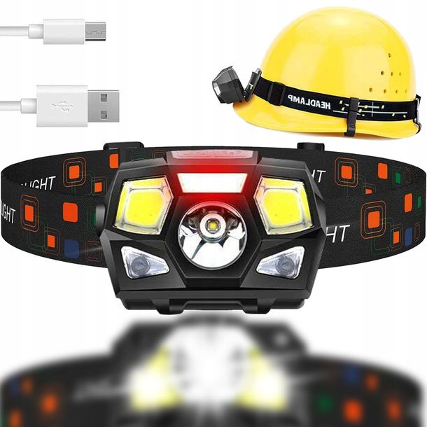 Latarka Czołowa Led Czołówka Wodoodporna Na Czoło Biwak Kemping + Kabel Usb