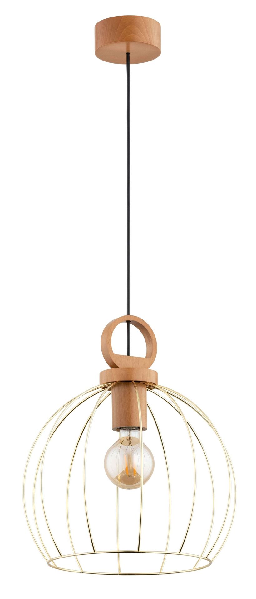 Lampa wisząca z drewna, złoty, druciany klosz AL 61176 z serii AVATAR