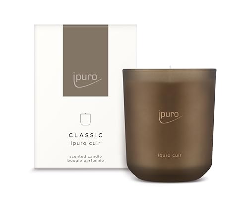 ipuro CUIR Classic dekoracyjna świeca zapachowa w słoiku z nutami cytrusowymi, wanilią, skórą i aromatem ciemnego drewna | świece o długotrwałym zapachu | świeca zapachowa do pomieszczeń w kolorze