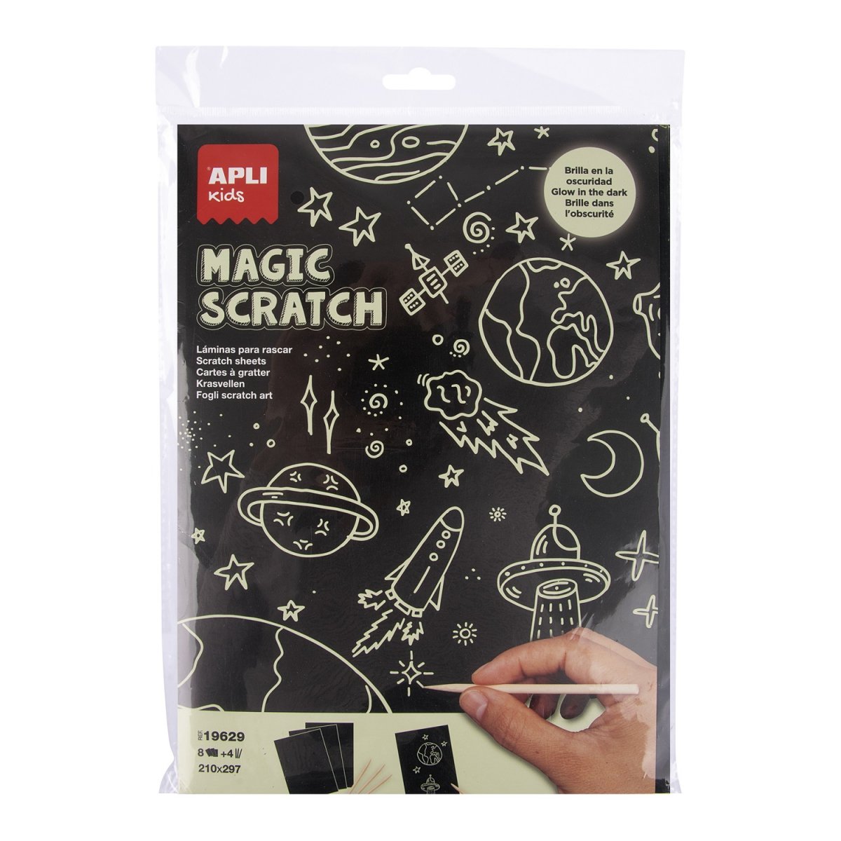 Apli Kids, Magic Scratch, Zestaw Wydrapywanek Świecących W Ciemności, A4